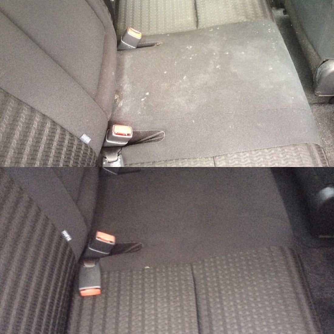 Car seat and floor carpet before and after upholstery cleaning